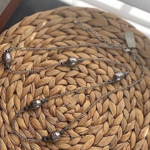 Chico’s Crystal Marcasite & Glass Beads Necklace Pewter Finish 39in Mob Wife - Picture 7 of 9